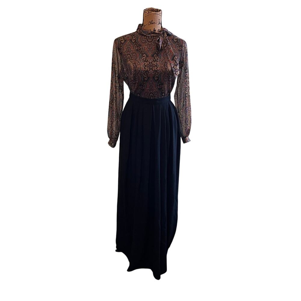 Vintage 1980s Anne Klein II Black Pleated Lined Wool Maxi Skirt Women’s S/M 28”
